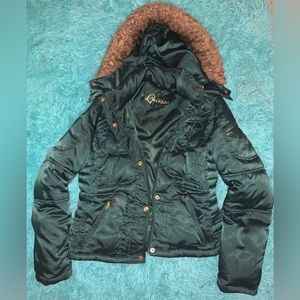 GUESS Women’s Winter Coat - Hunter Green with Gold Hardware
